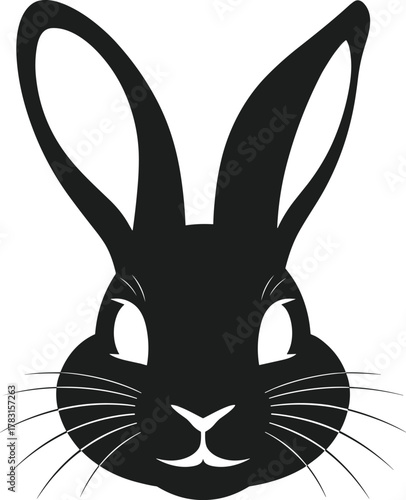 Black rabbit face vector graphic with long ears and whiskers