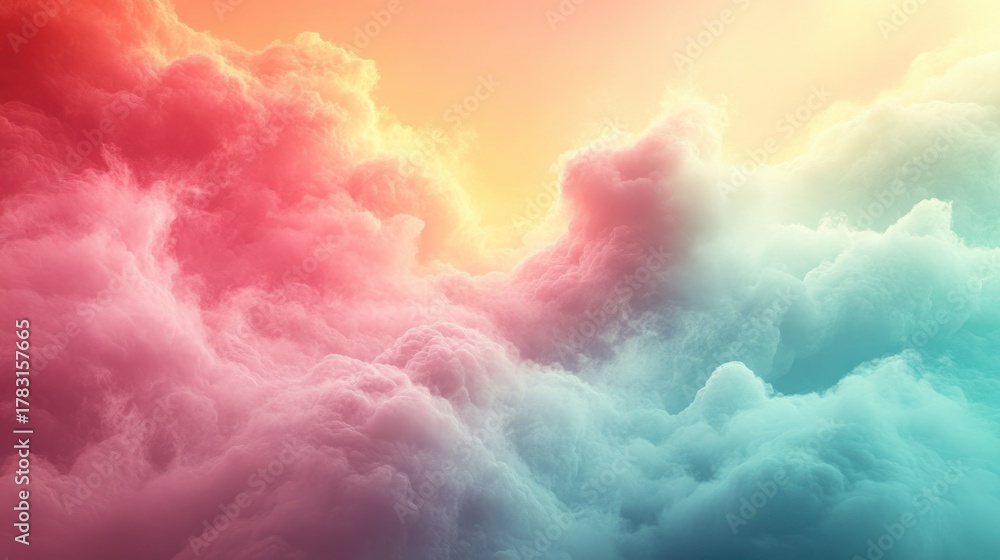 Fototapeta premium Sky Serenity: A dreamy composition of vibrant, multicolored clouds filling the frame, creating a sense of tranquility and ethereal beauty.