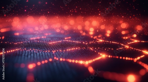 Abstract Network of Radiant Data: A vibrant digital representation of a data network pulses with radiant energy. This image suggests the interconnected nature of modern technology.