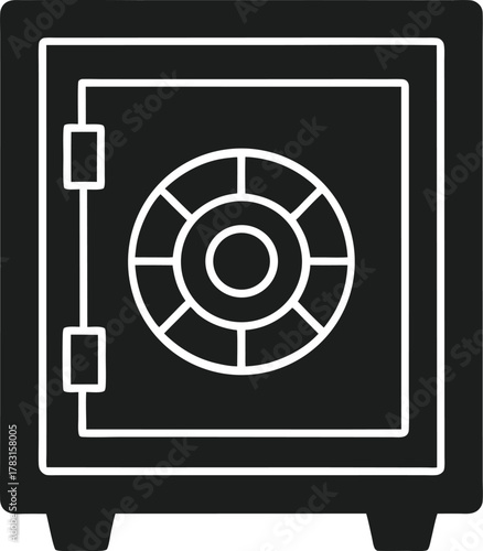 Black safe deposit silhouette with white outline and dial
