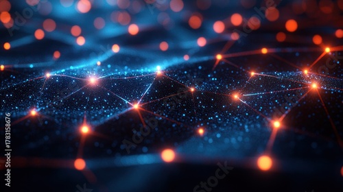 Abstract Data Network Visualization: A captivating digital rendering showcasing an interconnected network of data points.