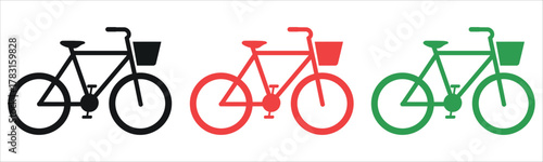 Vibrant bicycle icons in black, red, and green offering a fresh, eco-friendly transportation concept or colorful design element for active lifestyle brands