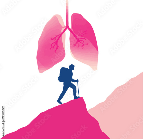 Lung Health Awareness Hiker – Flat Vector Illustration