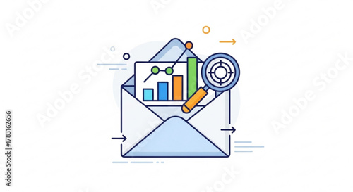 Email marketing analytics report with data analysis and performance tracking using magnifier tool