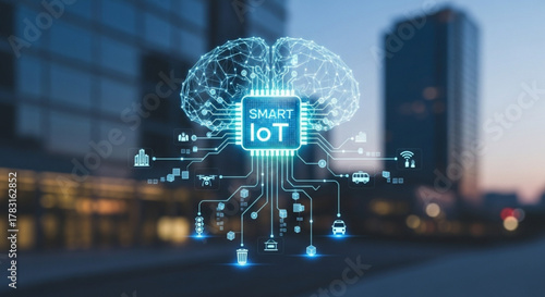 Smart iot technology concept internet of things digital brain artificial intelligence system network city