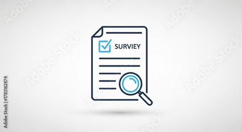 Survey form with magnifying glass icon for data analysis and feedback collection business research insights