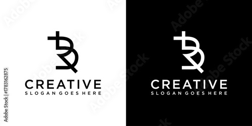 BR or RB initial letter logo design concept on black and white background.