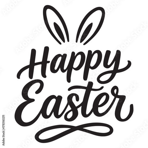 Happy easter silhouette lettering with bunny ears a festive seasonal greeting vector illustration