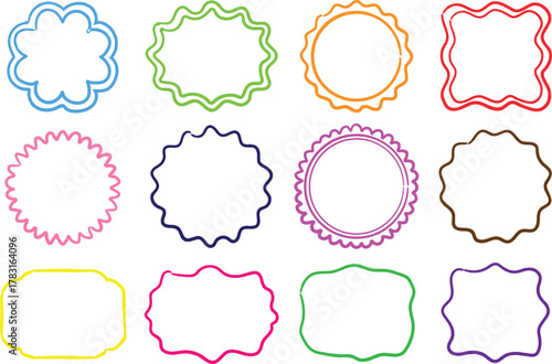 Hand-drawn Decorative colorful Frame Border Set.