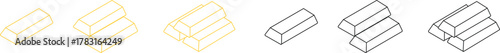 Gold bars icons set, bullion collection, precious metal group, finance and wealth symbol vector illustration, black line style design, investment and treasure collection on transparent background