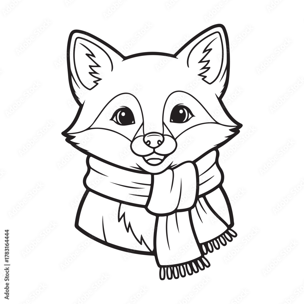 Fototapeta premium Little fox wearing scarf coloring page