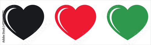 Three hearts in black, red and green sharing love and compassion in a modern, vibrant design about health, life, and the environment.