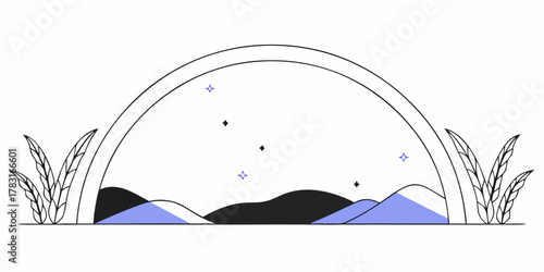 Minimalist Archway with Hills and Stars gateway landscape