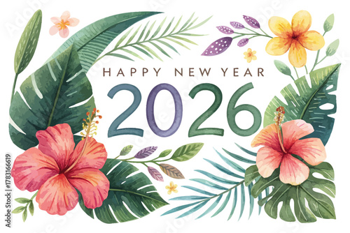 watercolor happy new year 2026 greeting cards design isolated on white background