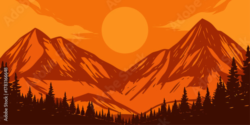 Stylized Mountain Range at Sunset mountains landscape