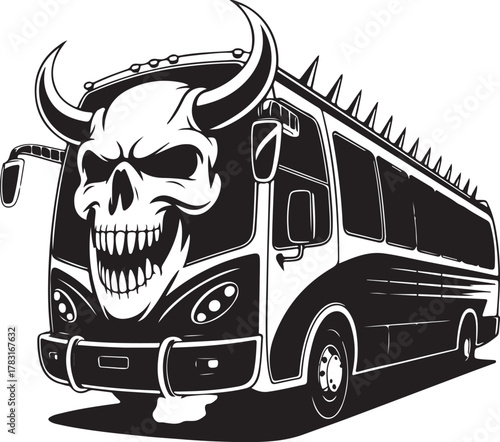Creepy skull bus vector illustration for t shirt designs and artwork