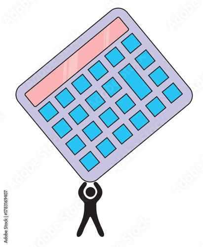 Vector illustration of a businessman holding a calculator. Concept of calculating financial balance, preparing tax deduction documents, business accounting, and financial planning.