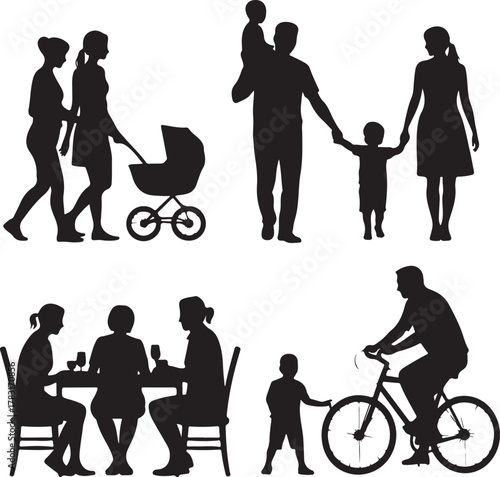 Family Silhouettes Engaging in Leisure Activities and Togetherness Illustration