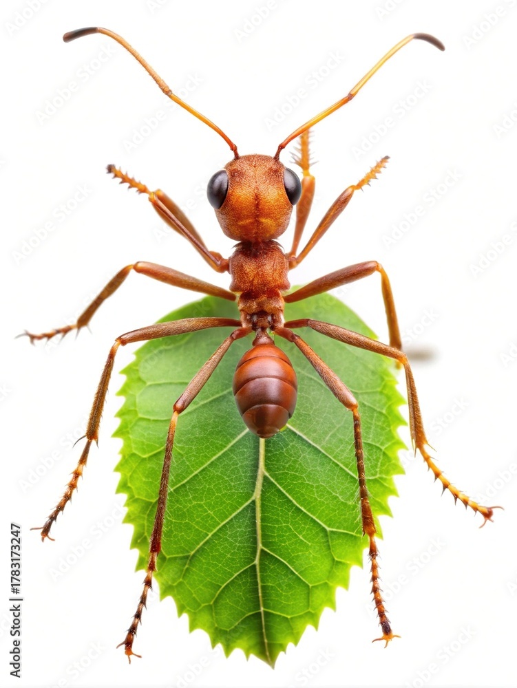 Fototapeta premium Leafcutter ant carrying green leaf macro detailed view