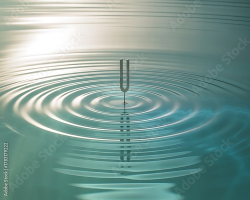 Tuning fork creating ripples on the surface of the water