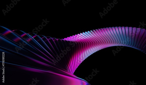 Quadro su tela 3D illustration showing black 3D background, neon light holographic gradient, ab