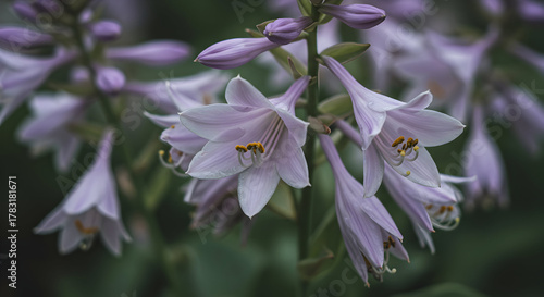 Delicate Lavender Hosta Flowers with Yellow Stamens in Soft Focus Close-Up