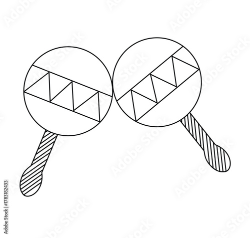 Cute cartoon hand drawn vector maraca music instrument outline.