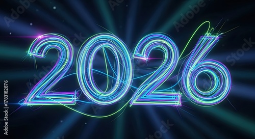 Digital Futuristic 2026 Neon Light Year Celebration