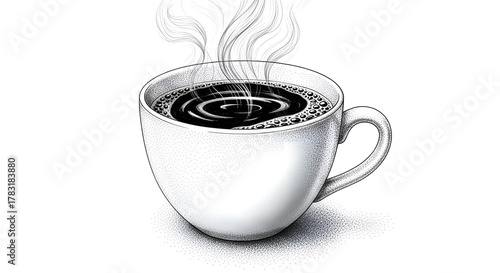 Realistic illustration of a cup of hot coffee with light steam on a plain white background