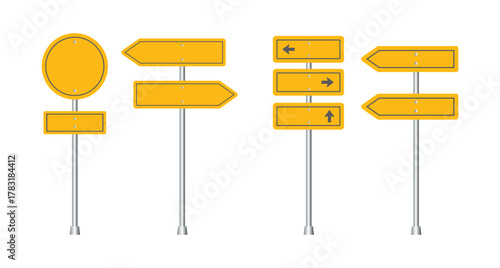 Set of yellow road sign set. Directional signs.