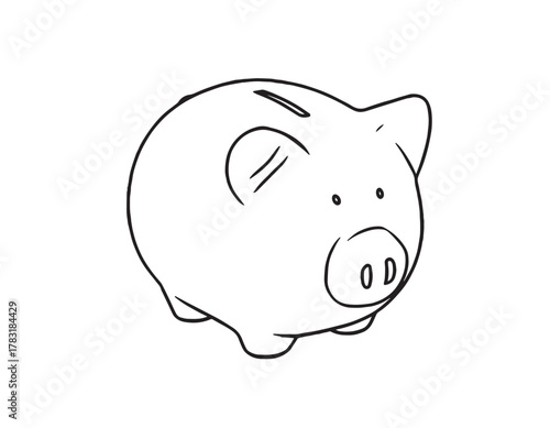 Simple Line Art Piggy Bank for Savings hand drawn sketch art drawing illustration white isolated background
