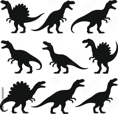 Dinosaur silhouettes set prehistoric ancient animal vector shapes
