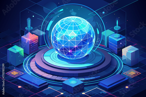 Futuristic digital globe and abstract technology network