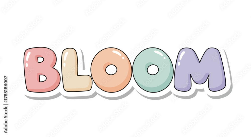 Fototapeta premium Whimsical bloom lettering with pastel colors and cartoon style drawing design concept