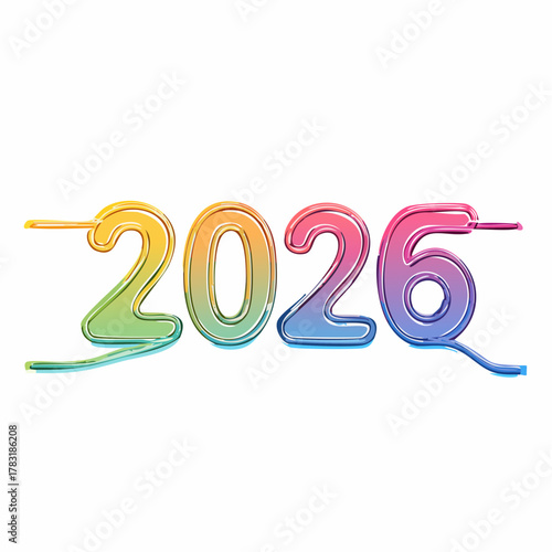 Gradient 2026 numbers in continuous line art, featuring a modern outline. Colorful vector for new year and future themes