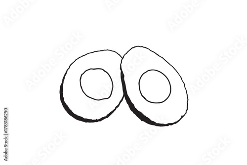 Hand-drawn Outline of Two Avocado Halves