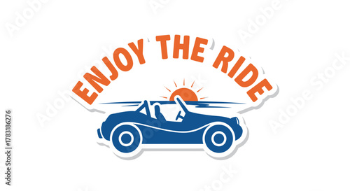 Illustration of a convertible car with the encouraging text Enjoy the Ride invitation