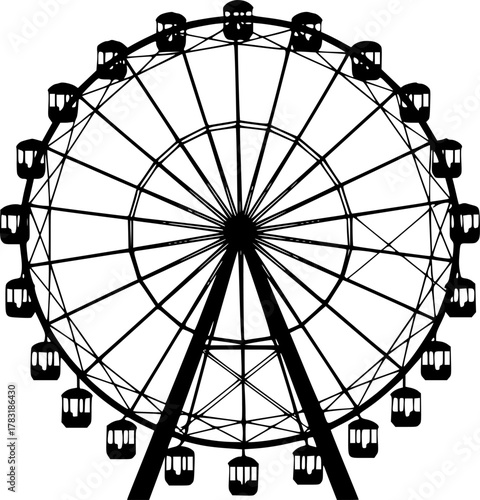 ferris wheel silhouette, simple background, symmetrical composition, black and white, minimalist, clean lines, vector illustration