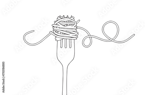 Spaghetti on a Fork Line Art hand drawn sketch art drawing illustration white isolated background