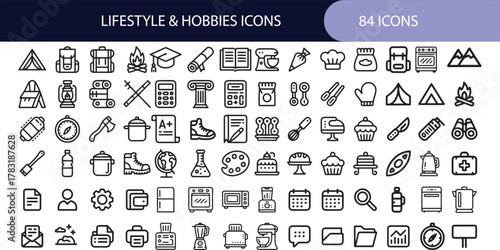 Lifestyle and hobbies vector line icons set, modern pictograms