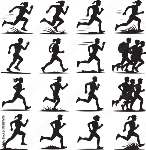 Outdoor Adventure & Hiking Silhouette Vector Set – Running, Trekking, Climbing, and Camping Activities