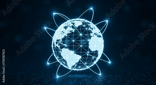 Global network technology concept with world map and connections for internet and communication