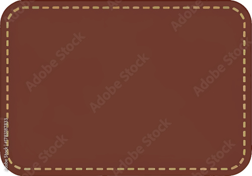 leather brown stitched badge on grid background design Minimalist