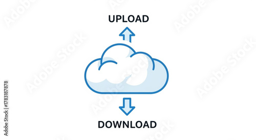 Cloud computing upload and download data transfer process illustration for technology and business use