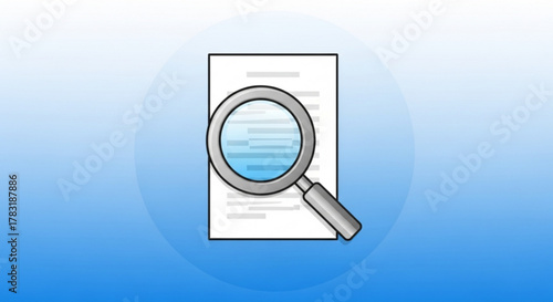 Document search magnifying glass illustration for data analysis and information retrieval concept design