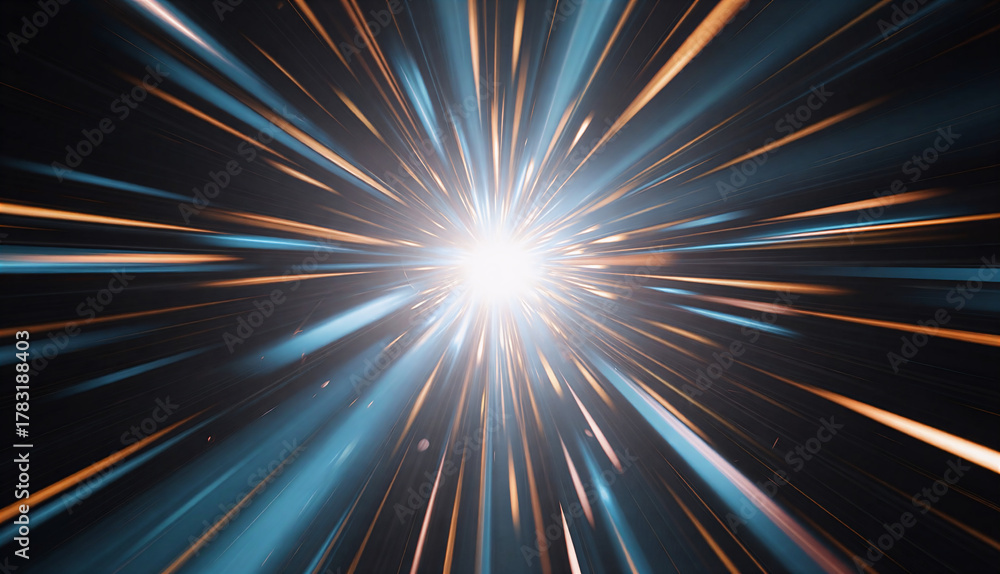 Fototapeta premium Exploded light blue and light orange line effect background