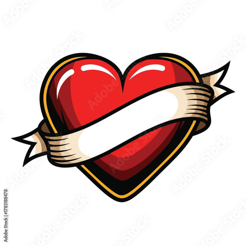 A classic red heart with a banner wrapped around it, symbolizing love and affection.