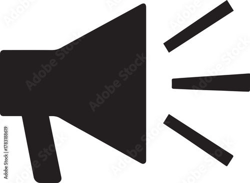 A black megaphone broadcasts three bold soundwaves against a clean transparent backdrop