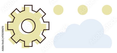 Gear with three dots leading to a cloud symbolizing process automation, connectivity, and data storage. Ideal for technology, automation, innovation, cloud computing, teamwork, networking digital