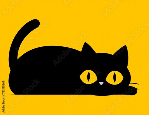 Vector illustration of a black feline with bright yellow eyes
